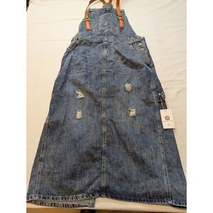 Buddha Trends Denim Overall Maxi Dress XXL Distressed Adjustable Strap NWT